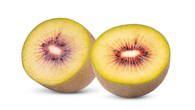 Close up on half red kiwi fruit isolated