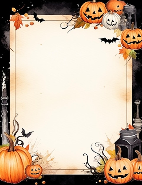 Photo a close up of a halloween frame with pumpkins and bats generative ai