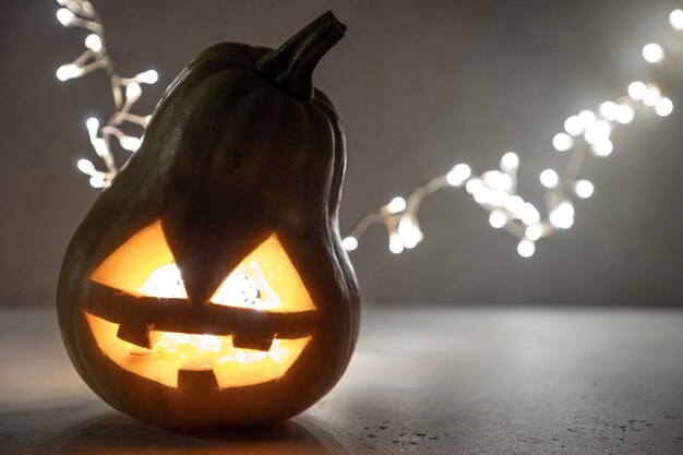 Close-up of Halloween pumpkin face