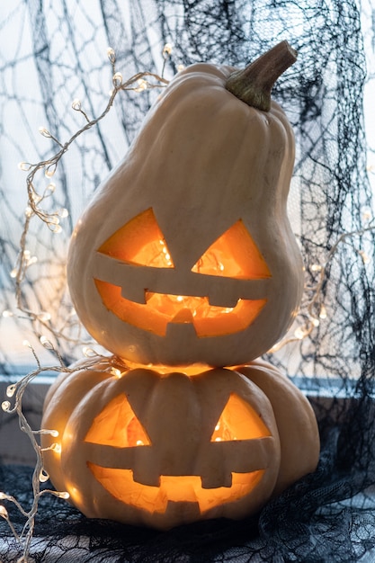 Крупным планом лицо тыквы Хэллоуин