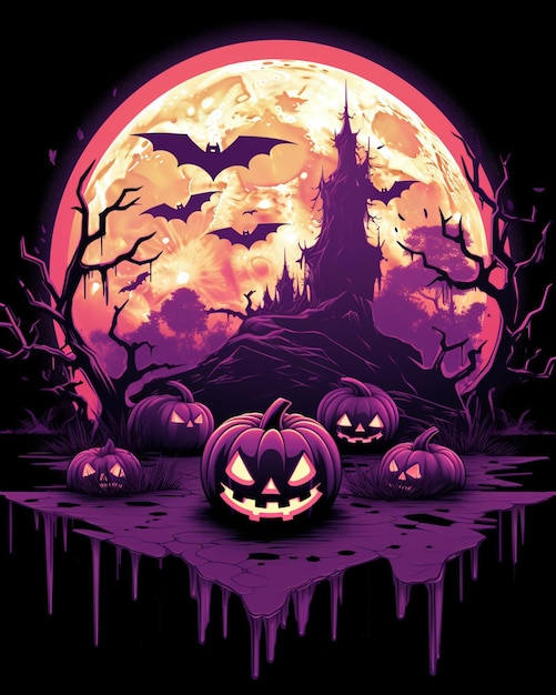 a close up of a halloween scene with pumpkins and bats generative ai