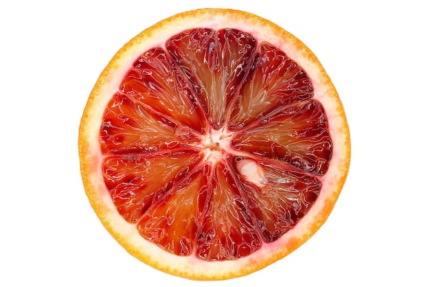 Photo close-up of halved orange against white background