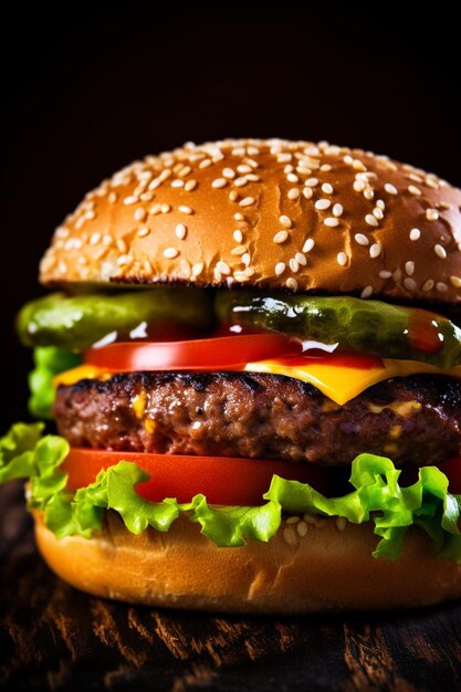 a close up of a hamburger with lettuce generative ai