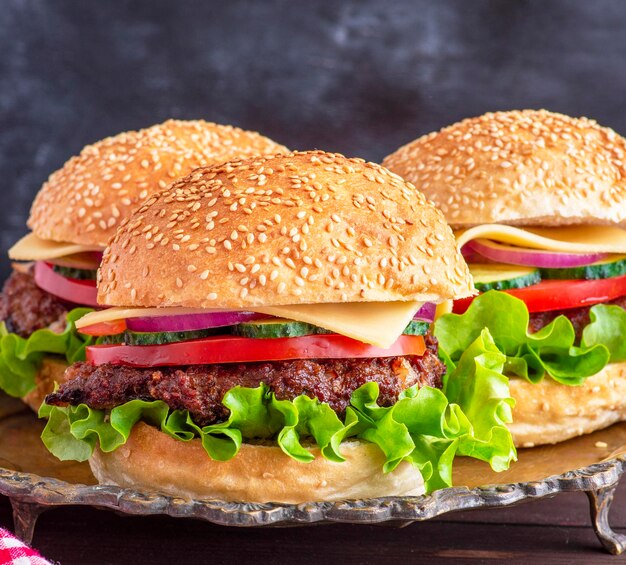 Close-up of hamburgers