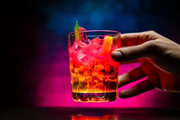 Photo a close up of a hand adding a splash of grenadine to a glass of rum punch