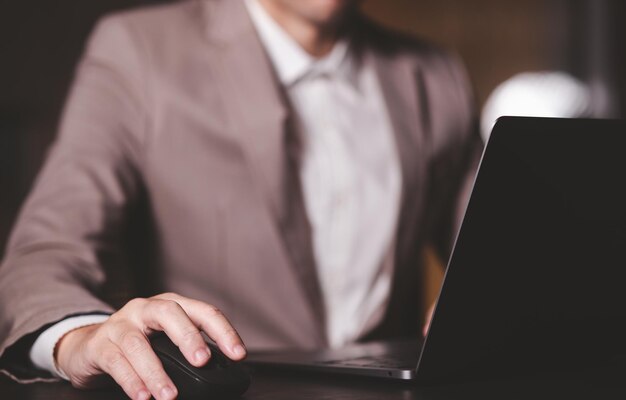 Close up hand of businessman with notebook Concept of technoloy for business