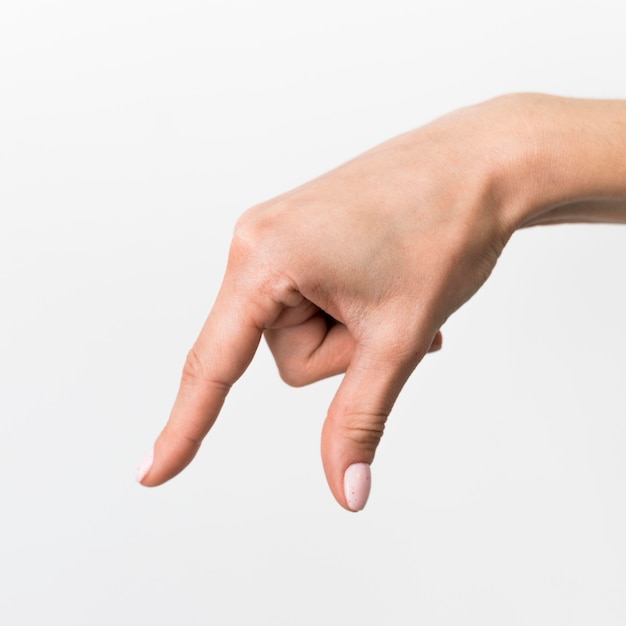 Close-up hand gesturing sign language