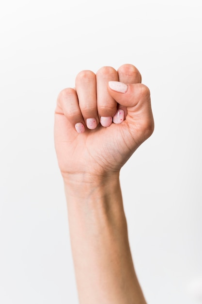 Foto linguaggio dei segni che gesturing mano del primo piano