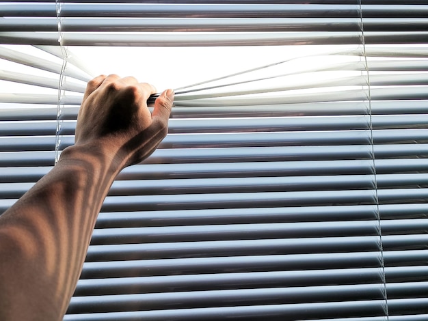 Photo close-up of hand holding blinds