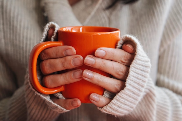 Close-up of hand holding coffee cup