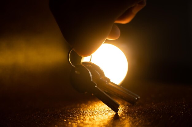 Close-up of hand holding illuminated lamp