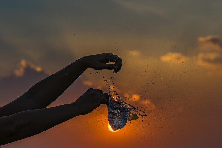 फोटो close-up of hand holding leaf against sky during sunset