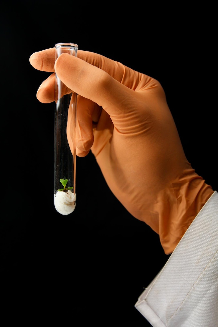 Photo close-up of hand holding test tube against black background
