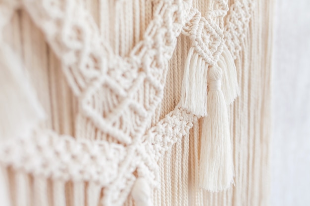 Photo close-up of hand made macrame texture