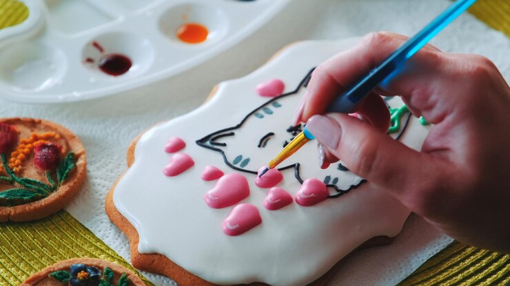 Photo close-up of hand painting on table