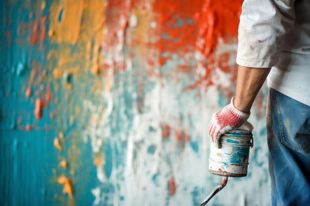 Close up of hand painting wall with roller