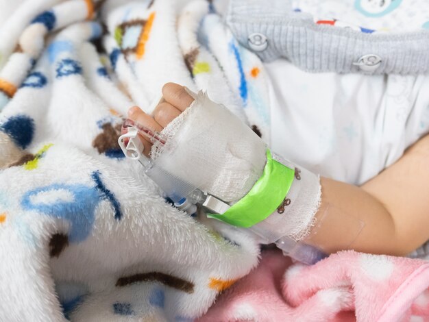 Close up of hand's patient baby in the hospital