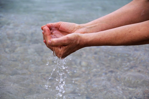 Close-up of hand splashing water