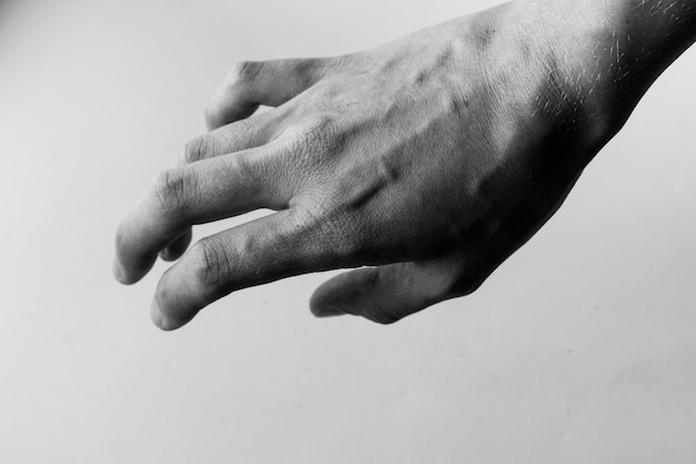 Close-up of hand over white background