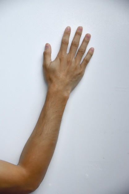 Close-up of hand over white background