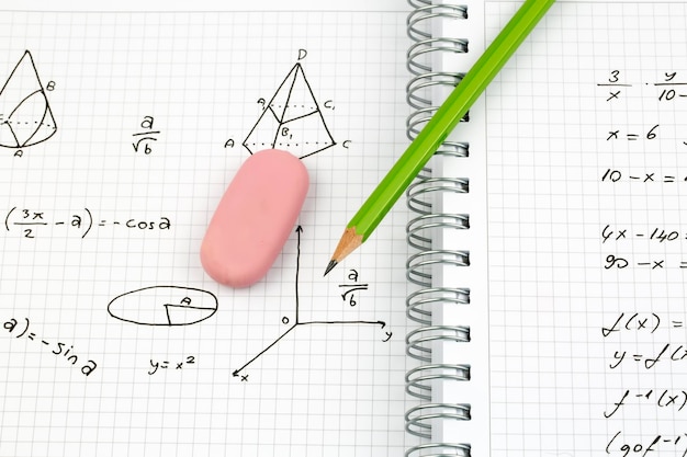 Close-up of Hand written Mathematical Formulas. Concept of Education