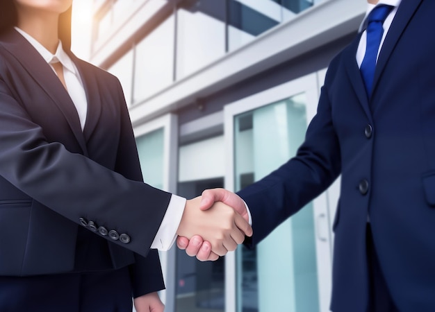 Close up of hands Business real estate concept Estate agent shaking hands with his customer after contract signature for loan or sell house