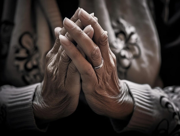 a close_up of hands clasped together in prayer expressing gratitude on Thanksgiving