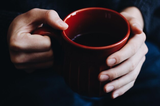 Close-up of hands holding cup of tea