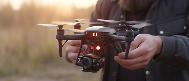 Close up of hands holding a drone