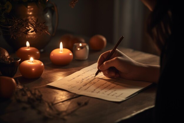 Фото Закройте руки человека, пишущего сердечную открытку на рош ха-шана, выражающую пожелания любви