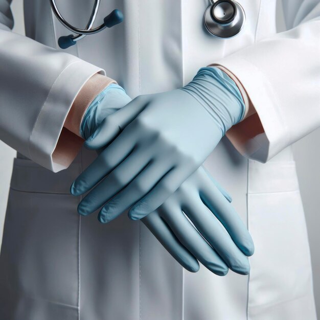 Близкие руки боковой вид Женщина-доктор носит медицинские перчатки Копировать пространство ai генератив