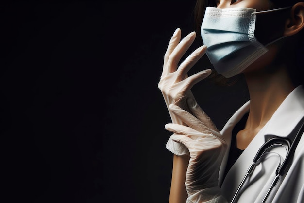 近くの手側の視点 女性医師は医療用手袋をかぶっている コピースペース aiジェネレーティブ