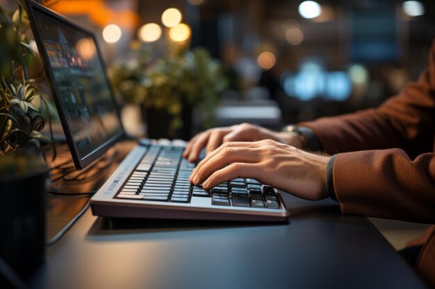 Close up on hands typing on a keyboard generative ai