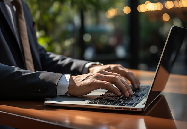 Close up of hands typing on a laptop keyboard