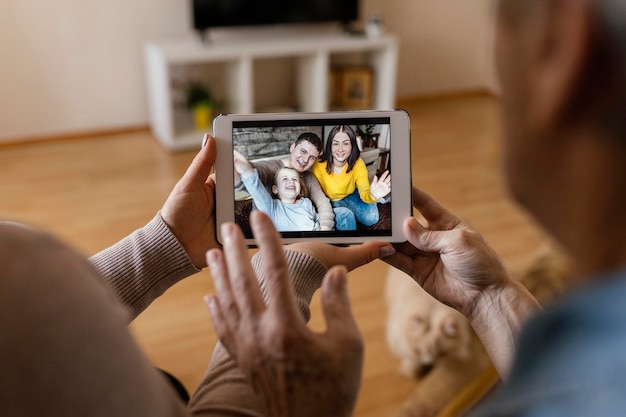 Close up hands with tablet