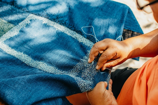 Close-up of hands working