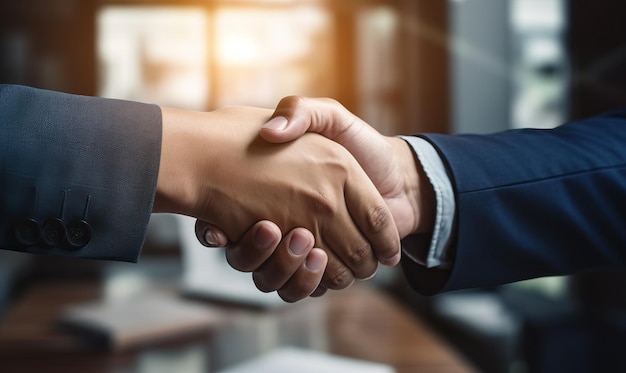 Photo close up of a handshake between two shaking hands