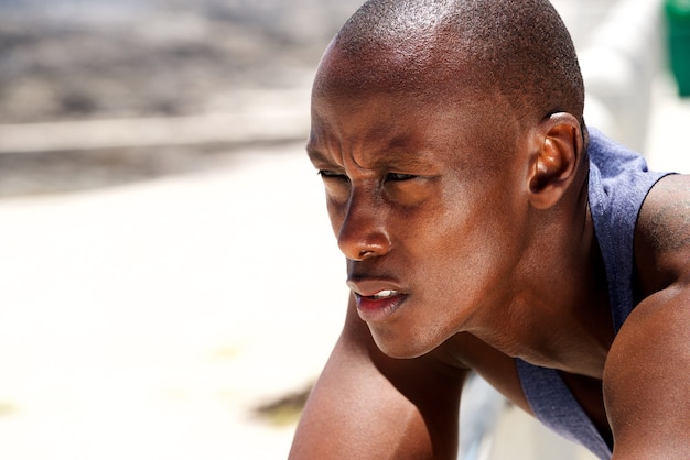 Close up handsome african man staring