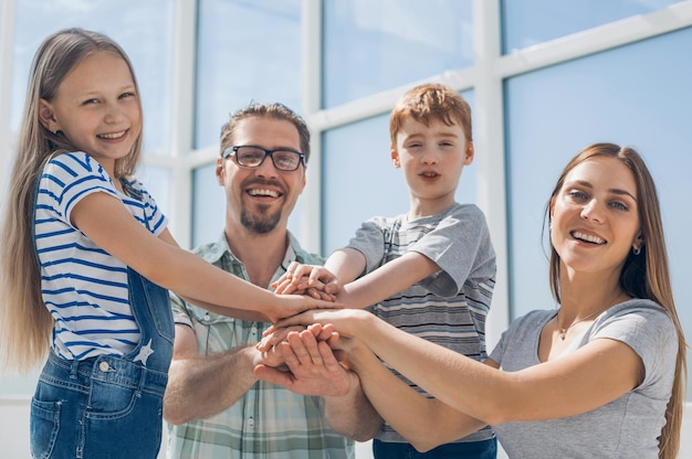 Close up a happy family looks forward to something  vision for the future