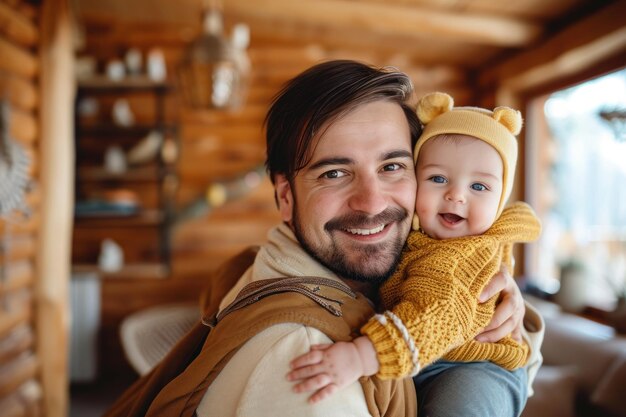 Close up of Happy father and lovely baby smiling