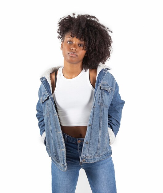 Close-up of happy mixed afro woman