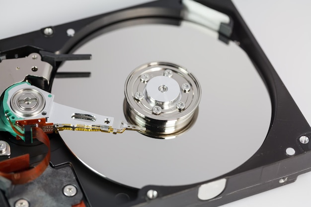 Photo close up of hard disk with abstract reflection