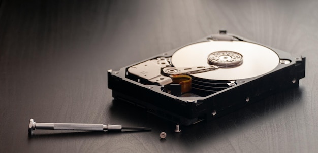 Close-up of hard drive on table