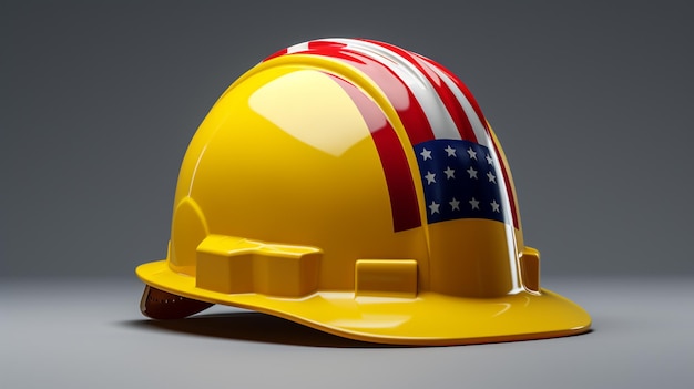 A close up of a hard hat with a flag on it generative ai