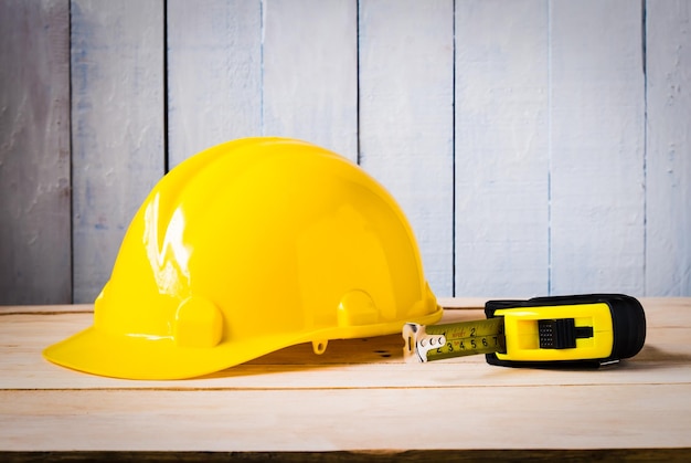 Close-up of hardhat on table