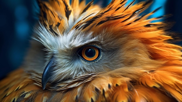 A close up of a hawk with a red and white head and a yellow beak.