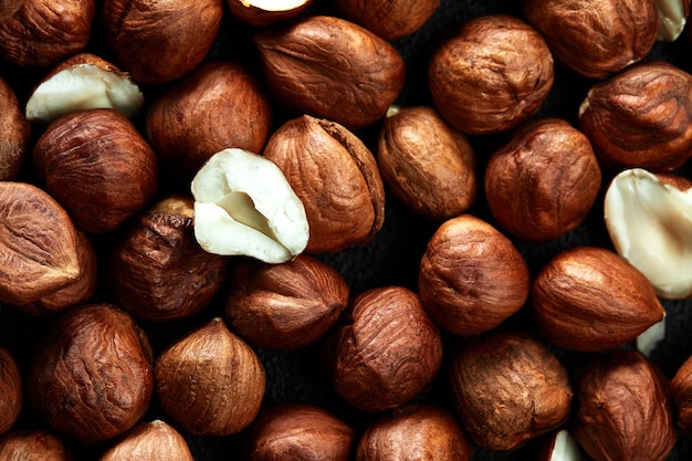 Close up of Hazelnut kernels - Food Frame Background, macro detailed close up