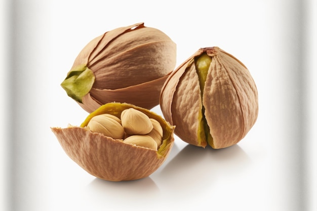 A close up of a hazelnut with one open and one opened.