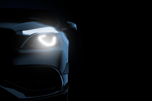 Photo close up on headlight of a generic and unbranded car 3d illustration