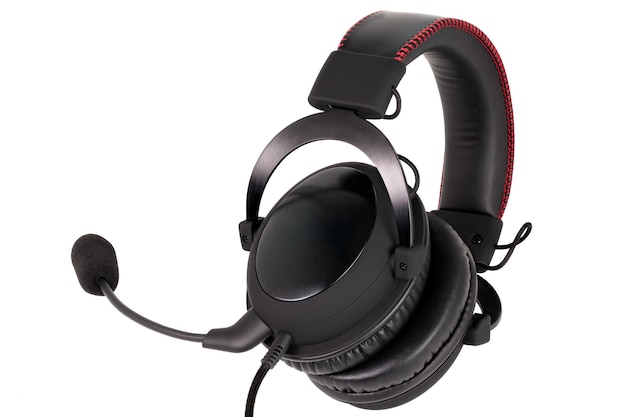 Photo close-up of headphones against white background